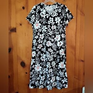 NWOT Denim&Co Cotton Jersey Maxi V-Neck Dress Short Sleeve with Floral Print